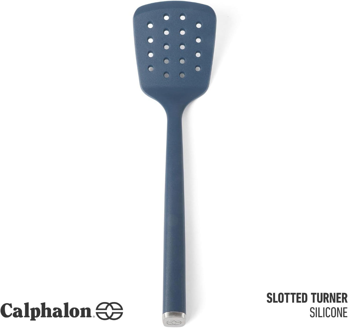 Edge Silicone Slotted Turner, Flexible Silicone Slotted Spatula with Reinforced Core, Heat-Resistant Nonstick-Safe Turner for Draining, Navy