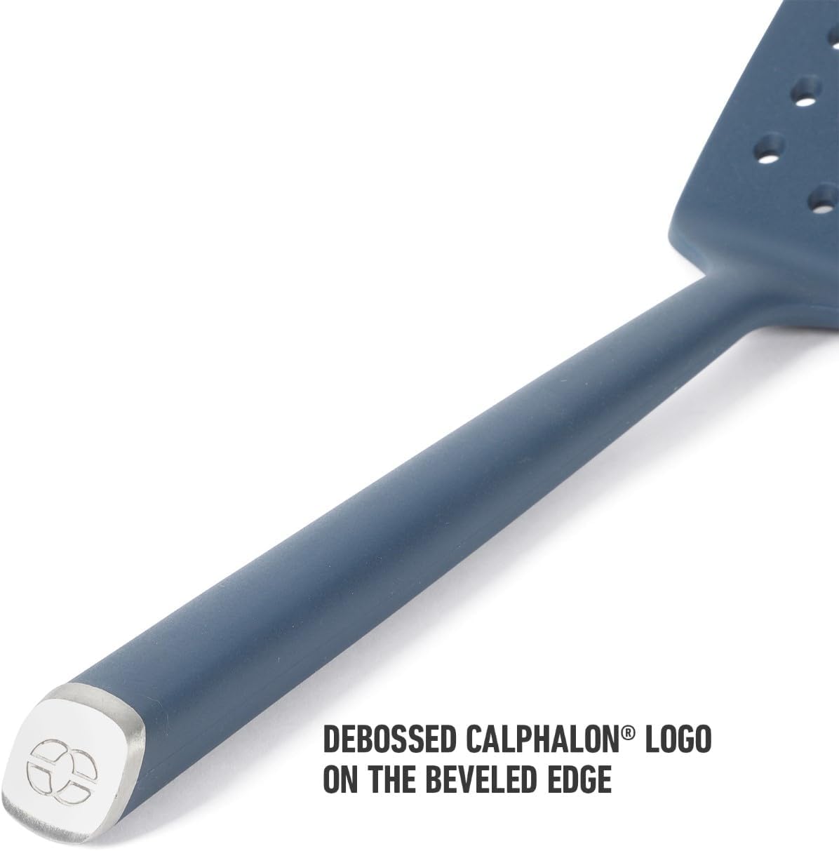 Edge Silicone Slotted Turner, Flexible Silicone Slotted Spatula with Reinforced Core, Heat-Resistant Nonstick-Safe Turner for Draining, Navy