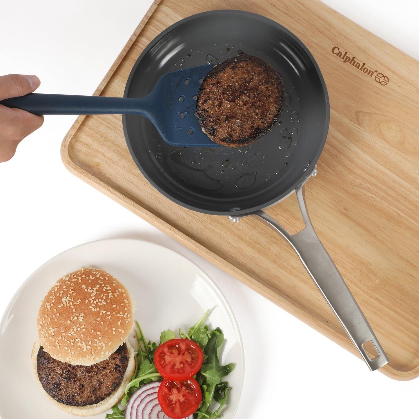 Edge Silicone Slotted Turner, Flexible Silicone Slotted Spatula with Reinforced Core, Heat-Resistant Nonstick-Safe Turner for Draining, Navy