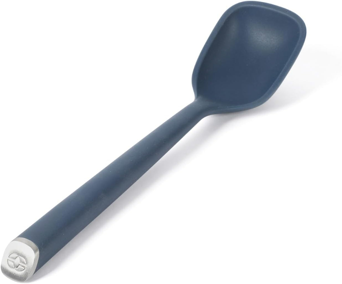 Edge Silicone Slotted Turner, Flexible Silicone Slotted Spatula with Reinforced Core, Heat-Resistant Nonstick-Safe Turner for Draining, Navy