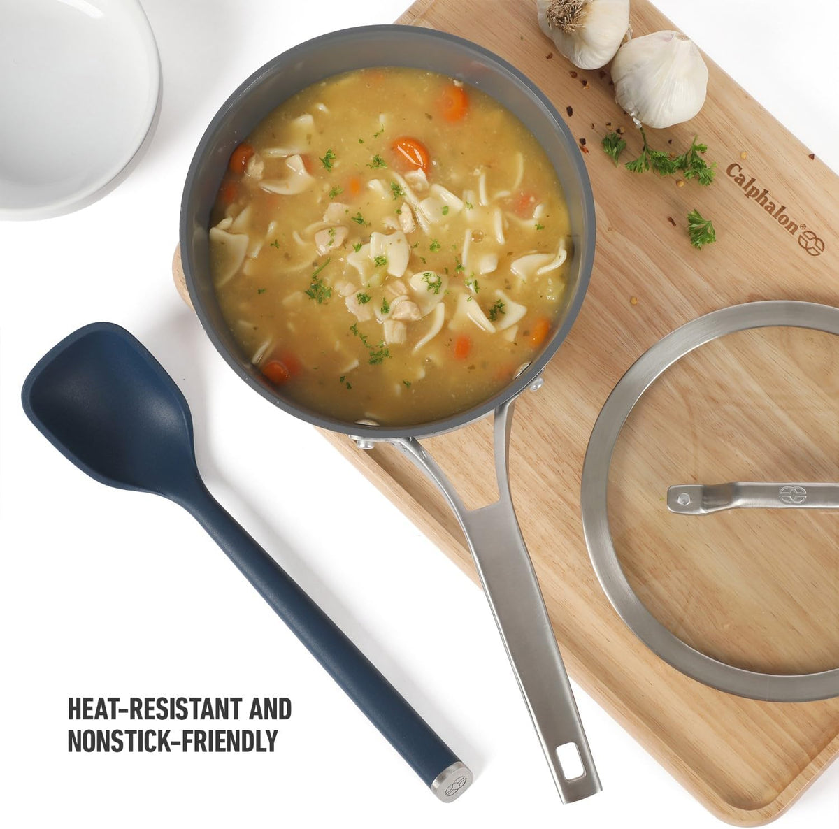 Edge Silicone Slotted Turner, Flexible Silicone Slotted Spatula with Reinforced Core, Heat-Resistant Nonstick-Safe Turner for Draining, Navy