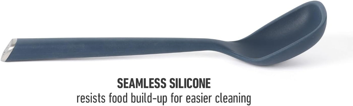 Edge Silicone Slotted Turner, Flexible Silicone Slotted Spatula with Reinforced Core, Heat-Resistant Nonstick-Safe Turner for Draining, Navy