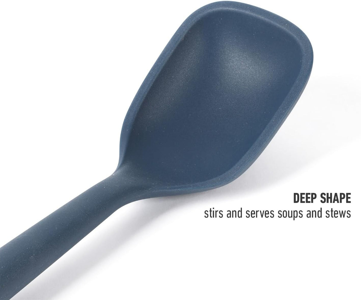 Edge Silicone Slotted Turner, Flexible Silicone Slotted Spatula with Reinforced Core, Heat-Resistant Nonstick-Safe Turner for Draining, Navy