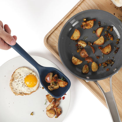 Edge Silicone Slotted Turner, Flexible Silicone Slotted Spatula with Reinforced Core, Heat-Resistant Nonstick-Safe Turner for Draining, Navy