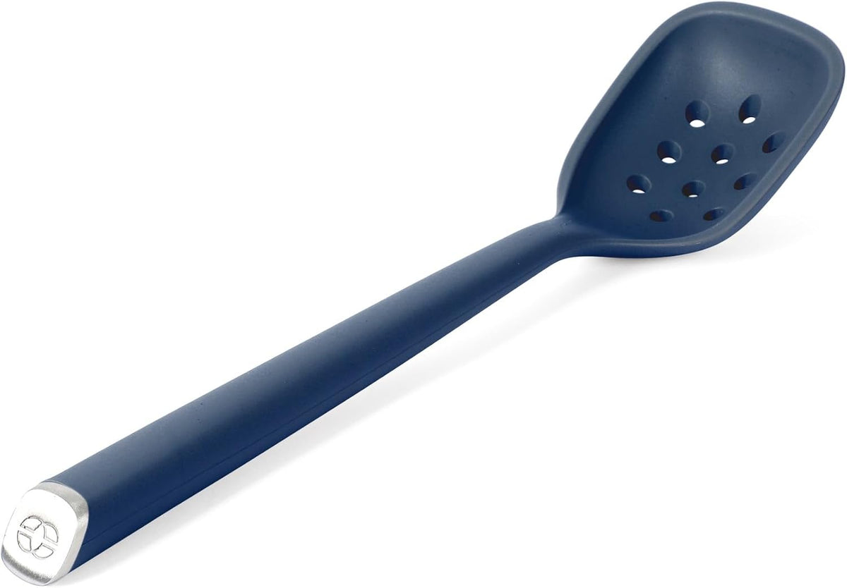 Edge Silicone Slotted Turner, Flexible Silicone Slotted Spatula with Reinforced Core, Heat-Resistant Nonstick-Safe Turner for Draining, Navy