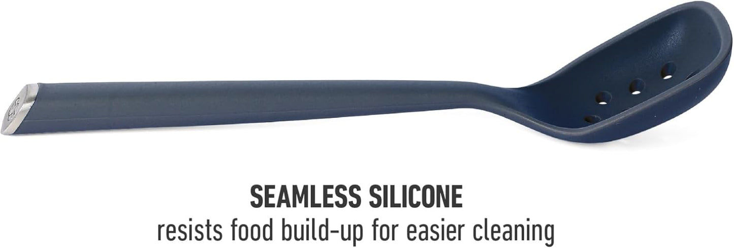 Edge Silicone Slotted Turner, Flexible Silicone Slotted Spatula with Reinforced Core, Heat-Resistant Nonstick-Safe Turner for Draining, Navy