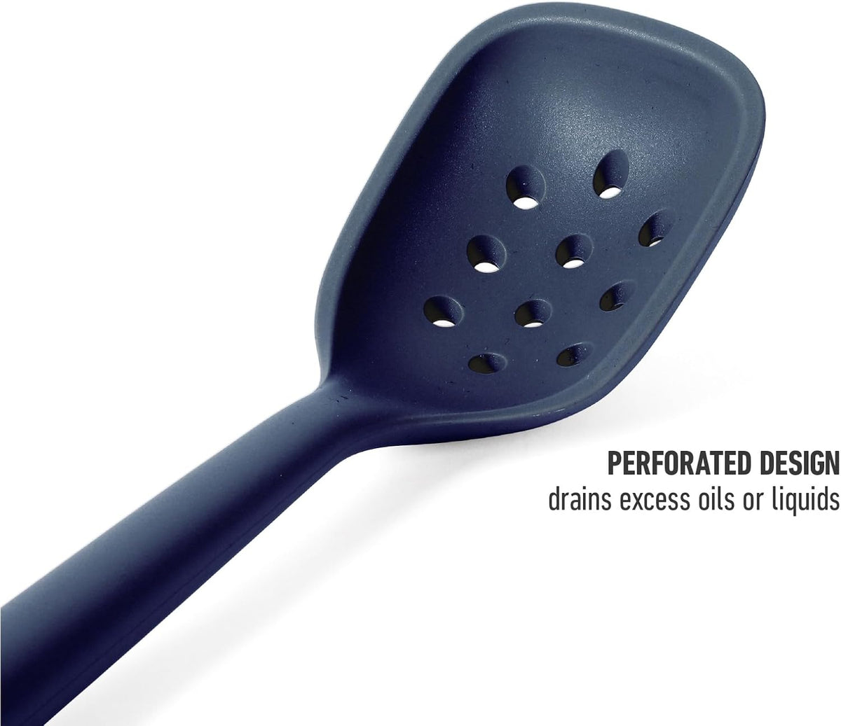 Edge Silicone Slotted Turner, Flexible Silicone Slotted Spatula with Reinforced Core, Heat-Resistant Nonstick-Safe Turner for Draining, Navy