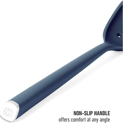 Edge Silicone Slotted Turner, Flexible Silicone Slotted Spatula with Reinforced Core, Heat-Resistant Nonstick-Safe Turner for Draining, Navy