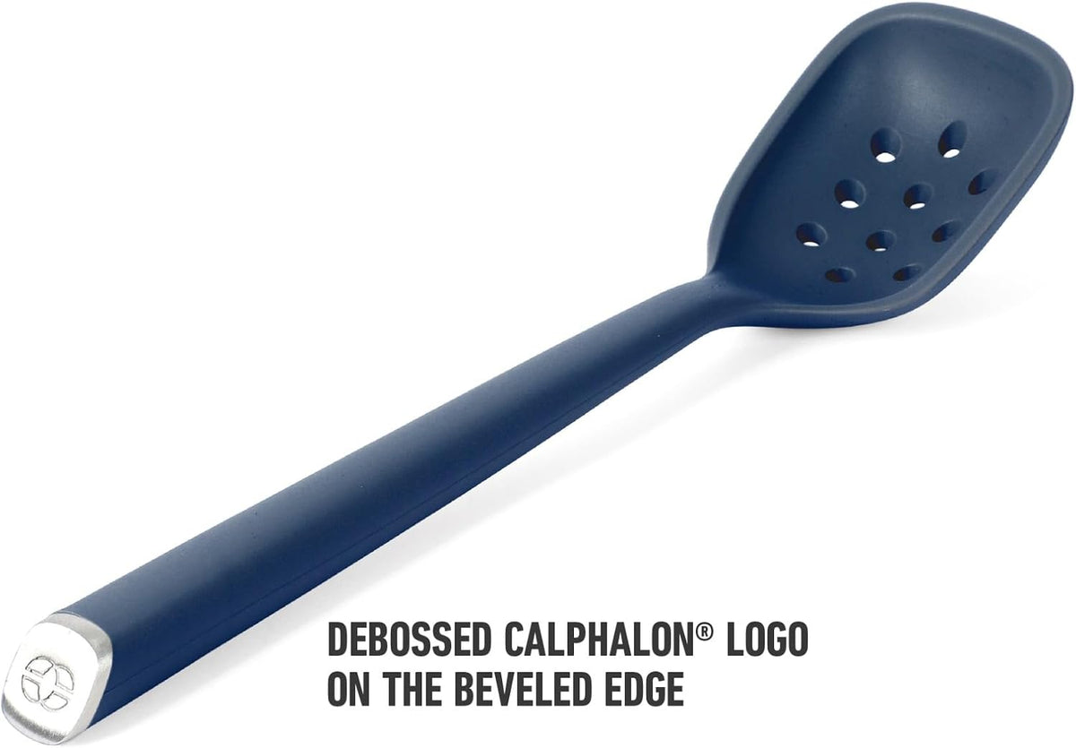 Edge Silicone Slotted Turner, Flexible Silicone Slotted Spatula with Reinforced Core, Heat-Resistant Nonstick-Safe Turner for Draining, Navy