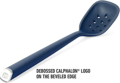 Edge Silicone Slotted Turner, Flexible Silicone Slotted Spatula with Reinforced Core, Heat-Resistant Nonstick-Safe Turner for Draining, Navy