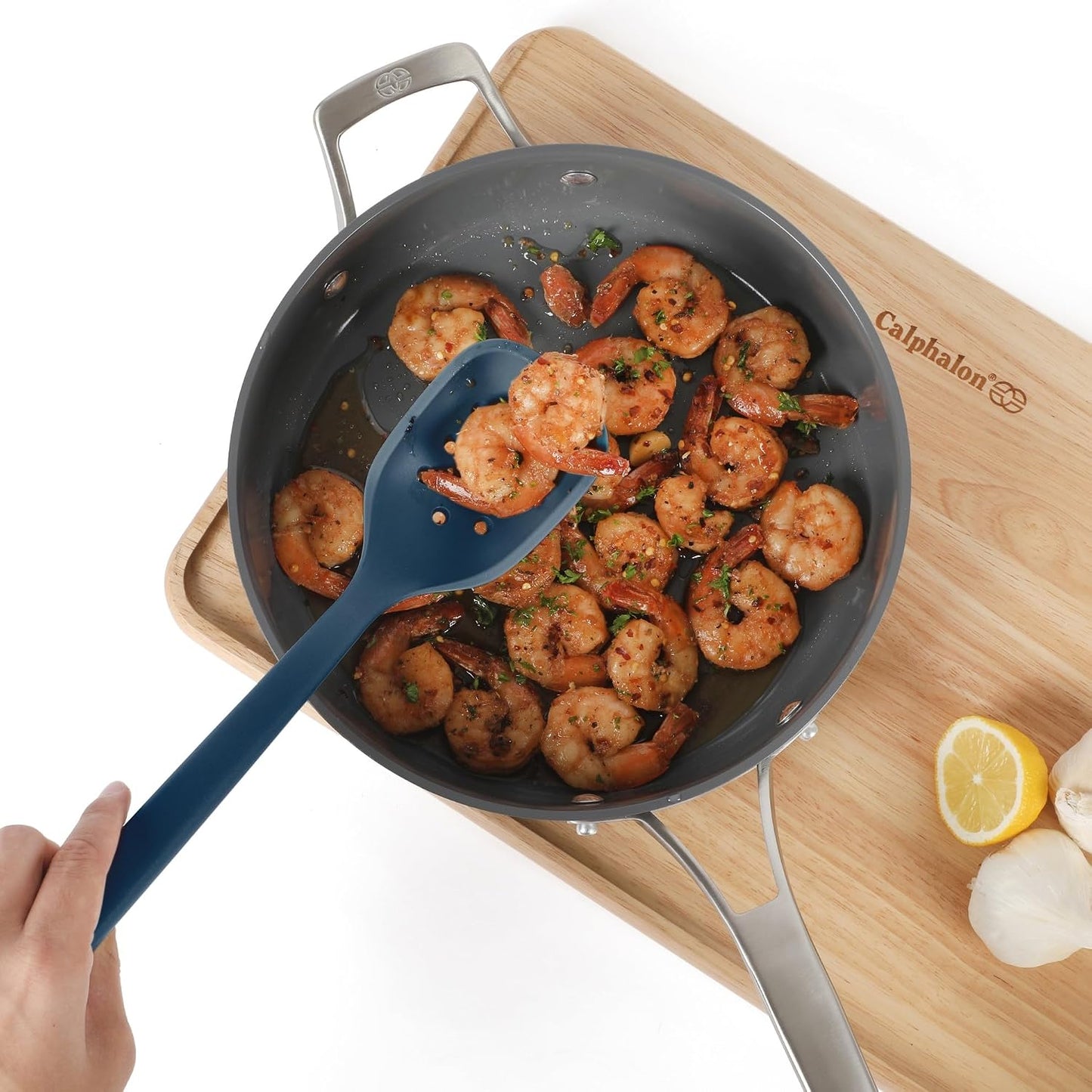 Edge Silicone Slotted Turner, Flexible Silicone Slotted Spatula with Reinforced Core, Heat-Resistant Nonstick-Safe Turner for Draining, Navy