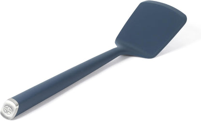 Edge Silicone Slotted Turner, Flexible Silicone Slotted Spatula with Reinforced Core, Heat-Resistant Nonstick-Safe Turner for Draining, Navy