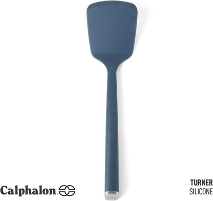 Edge Silicone Slotted Turner, Flexible Silicone Slotted Spatula with Reinforced Core, Heat-Resistant Nonstick-Safe Turner for Draining, Navy