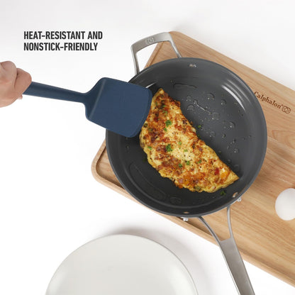 Edge Silicone Slotted Turner, Flexible Silicone Slotted Spatula with Reinforced Core, Heat-Resistant Nonstick-Safe Turner for Draining, Navy