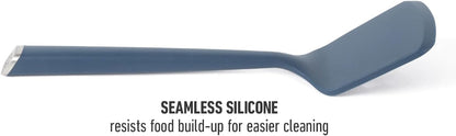 Edge Silicone Slotted Turner, Flexible Silicone Slotted Spatula with Reinforced Core, Heat-Resistant Nonstick-Safe Turner for Draining, Navy