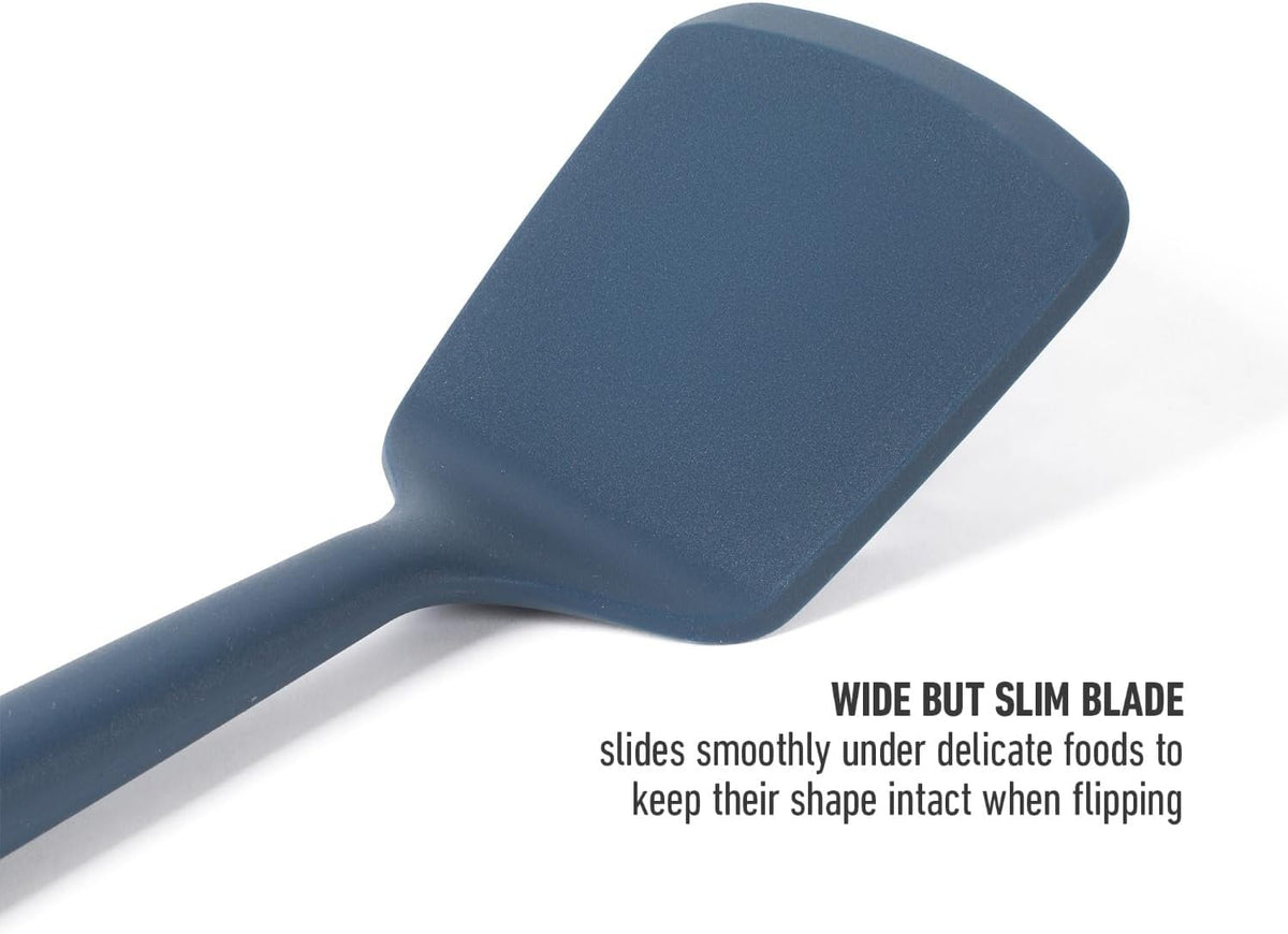 Edge Silicone Slotted Turner, Flexible Silicone Slotted Spatula with Reinforced Core, Heat-Resistant Nonstick-Safe Turner for Draining, Navy