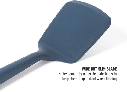 Edge Silicone Slotted Turner, Flexible Silicone Slotted Spatula with Reinforced Core, Heat-Resistant Nonstick-Safe Turner for Draining, Navy