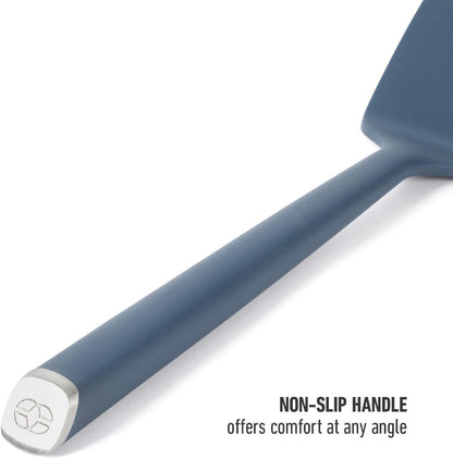 Edge Silicone Slotted Turner, Flexible Silicone Slotted Spatula with Reinforced Core, Heat-Resistant Nonstick-Safe Turner for Draining, Navy