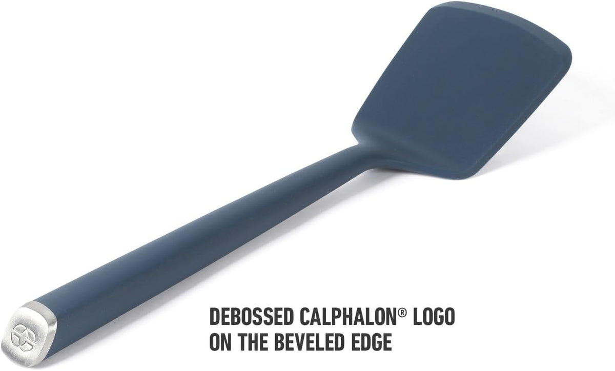 Edge Silicone Slotted Turner, Flexible Silicone Slotted Spatula with Reinforced Core, Heat-Resistant Nonstick-Safe Turner for Draining, Navy