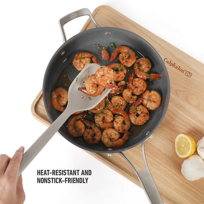 Edge Silicone Slotted Turner, Flexible Silicone Slotted Spatula with Reinforced Core, Heat-Resistant Nonstick-Safe Turner for Draining, Navy