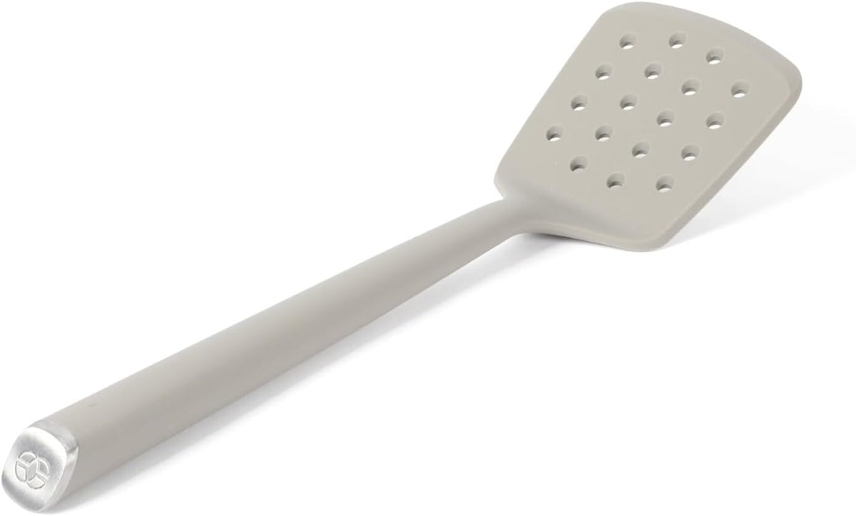 Edge Silicone Slotted Turner, Flexible Silicone Slotted Spatula with Reinforced Core, Heat-Resistant Nonstick-Safe Turner for Draining, Navy