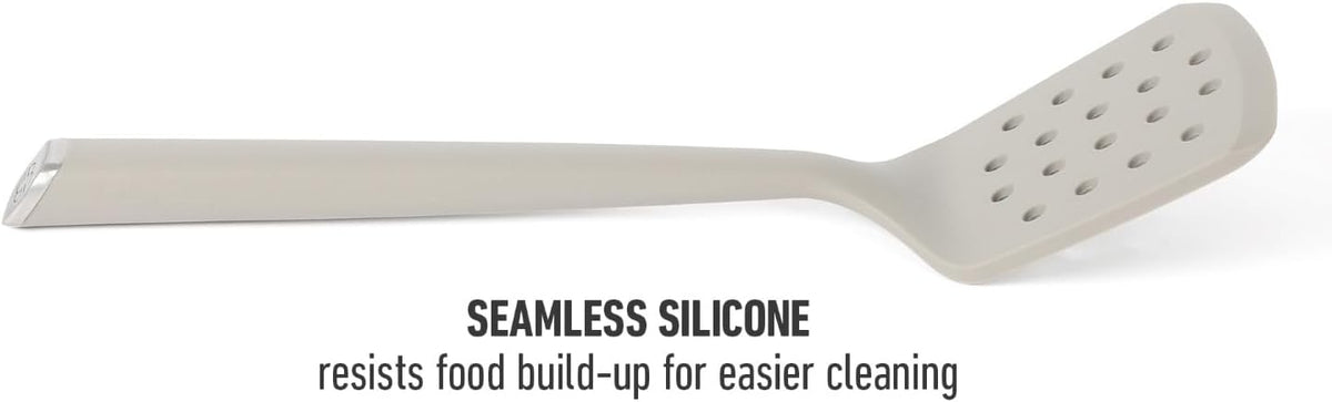 Edge Silicone Slotted Turner, Flexible Silicone Slotted Spatula with Reinforced Core, Heat-Resistant Nonstick-Safe Turner for Draining, Navy