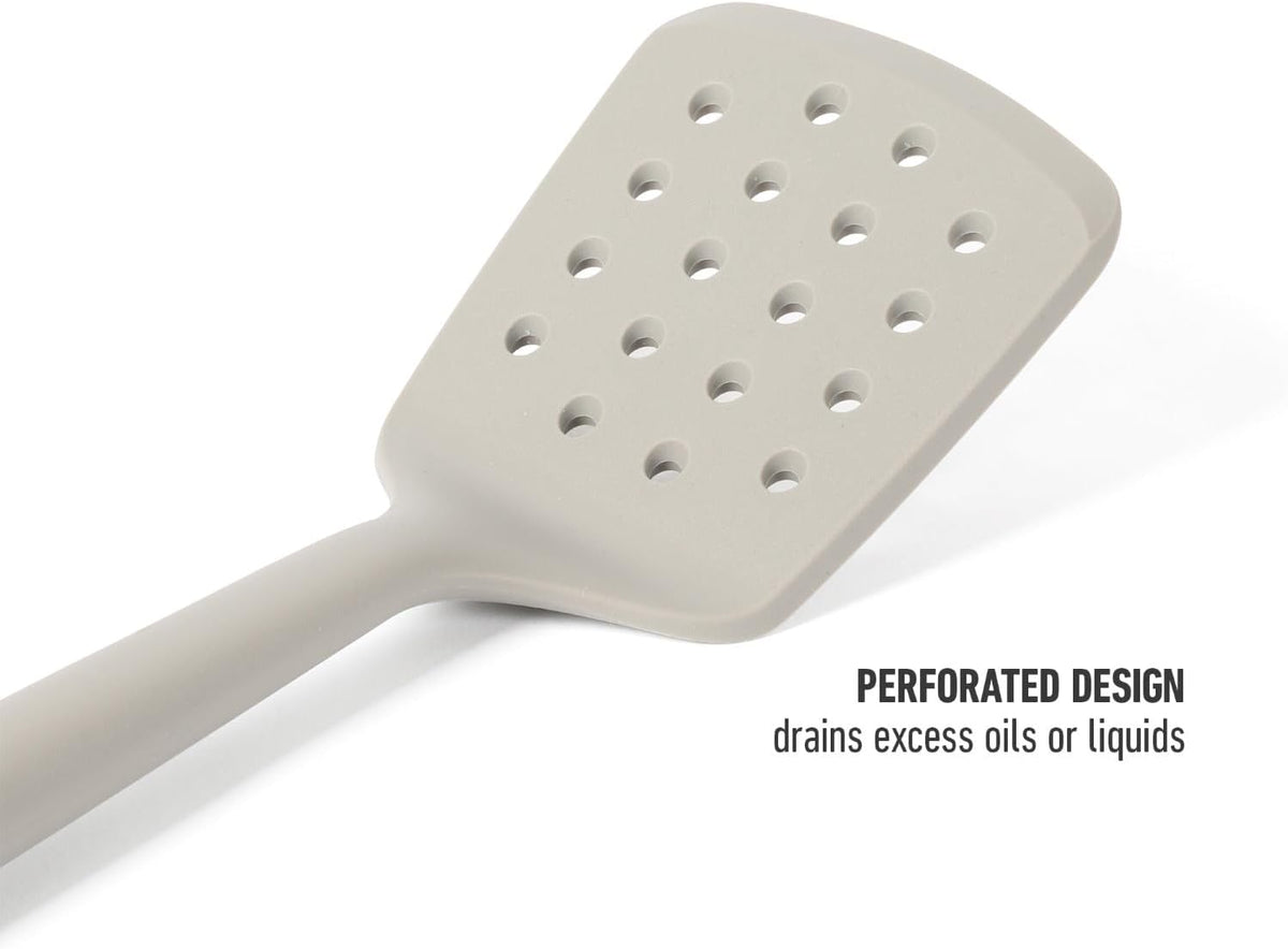 Edge Silicone Slotted Turner, Flexible Silicone Slotted Spatula with Reinforced Core, Heat-Resistant Nonstick-Safe Turner for Draining, Navy