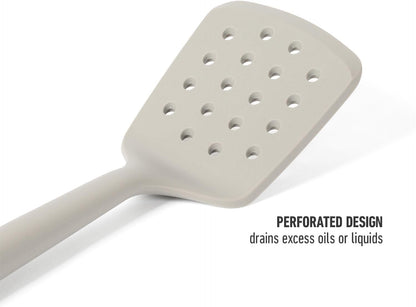 Edge Silicone Slotted Turner, Flexible Silicone Slotted Spatula with Reinforced Core, Heat-Resistant Nonstick-Safe Turner for Draining, Navy