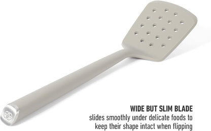 Edge Silicone Slotted Turner, Flexible Silicone Slotted Spatula with Reinforced Core, Heat-Resistant Nonstick-Safe Turner for Draining, Navy