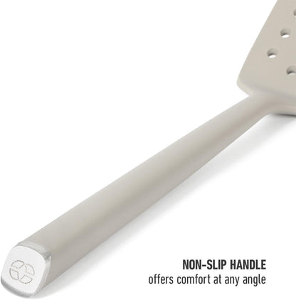 Edge Silicone Slotted Turner, Flexible Silicone Slotted Spatula with Reinforced Core, Heat-Resistant Nonstick-Safe Turner for Draining, Navy