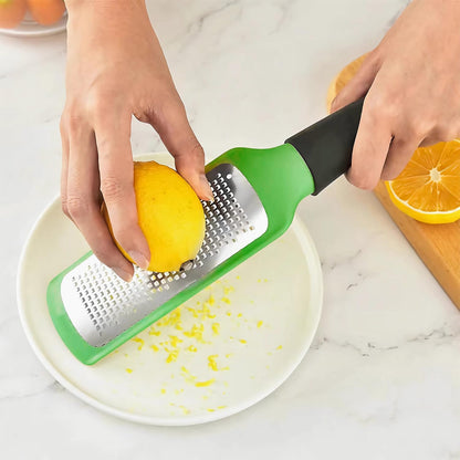 11-inch Handheld Cheese Grater - Coarse Stainless Steel Shredder for Parmesan/Cheddar, Non-Slip Silicone Handle with Storage Container (Dishwasher Safe) - Green