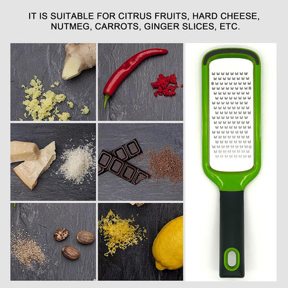 11-inch Handheld Cheese Grater - Coarse Stainless Steel Shredder for Parmesan/Cheddar, Non-Slip Silicone Handle with Storage Container (Dishwasher Safe) - Green