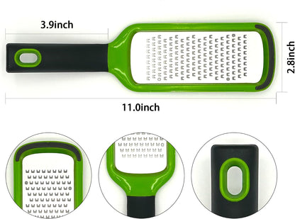 11-inch Handheld Cheese Grater - Coarse Stainless Steel Shredder for Parmesan/Cheddar, Non-Slip Silicone Handle with Storage Container (Dishwasher Safe) - Green