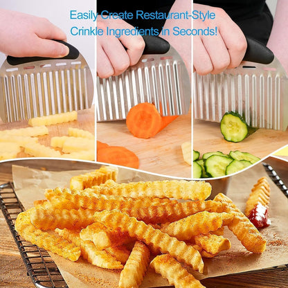 2PCS Large Crinkle Cutters, Heavy Duty Stainless Steel Crinkle Cutter with Ergonomic Non-Slip Handle, Professional Wavy Cutter for Veggies, Potatoes, Carrots, Cucumbers