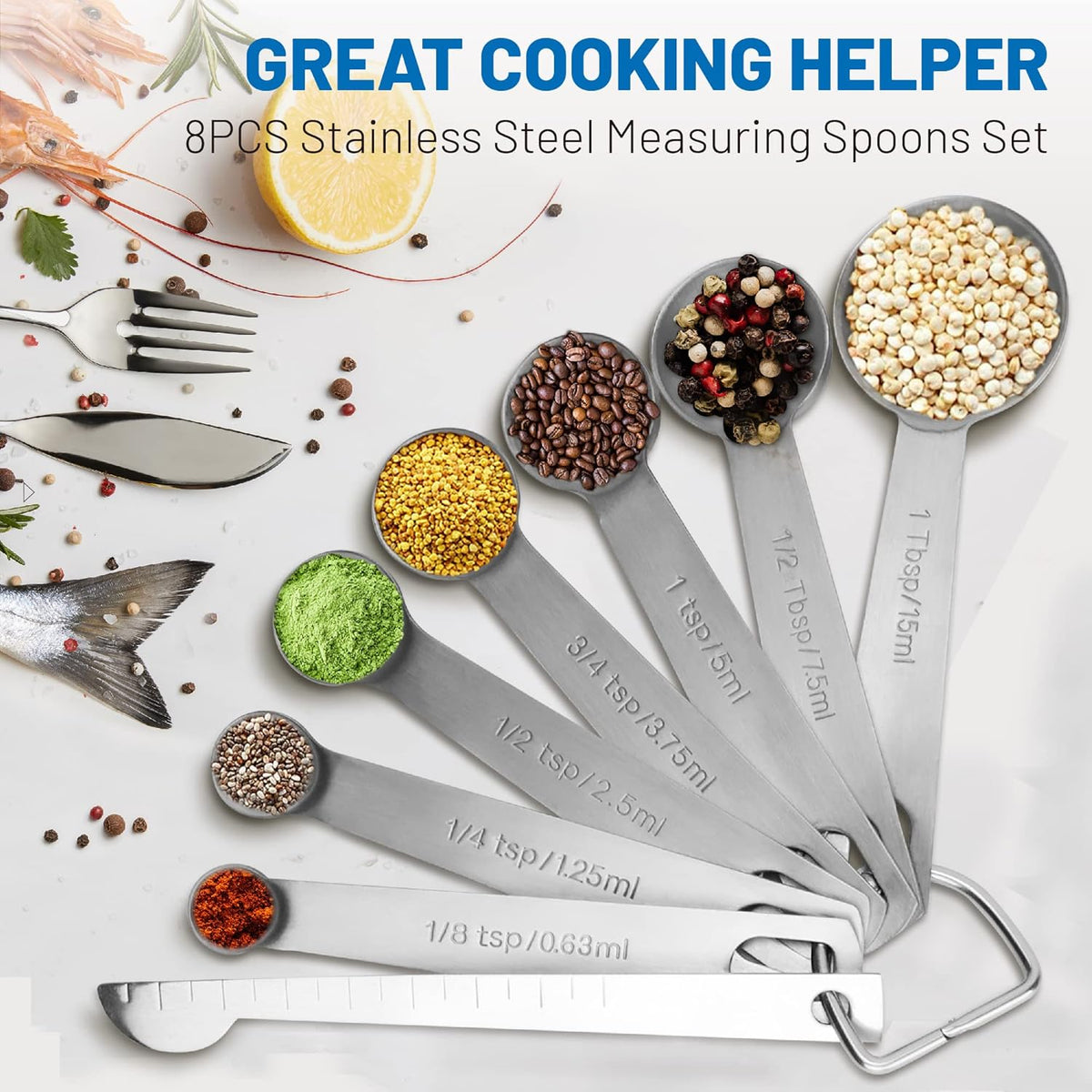 Measuring Spoons, Premium Heavy Duty Stainless Steel Measuring Spoons Cups Set, Small Tablespoon with Metric and US Measurements, Set of 6 for Measuring Dry and Liquid Ingredients