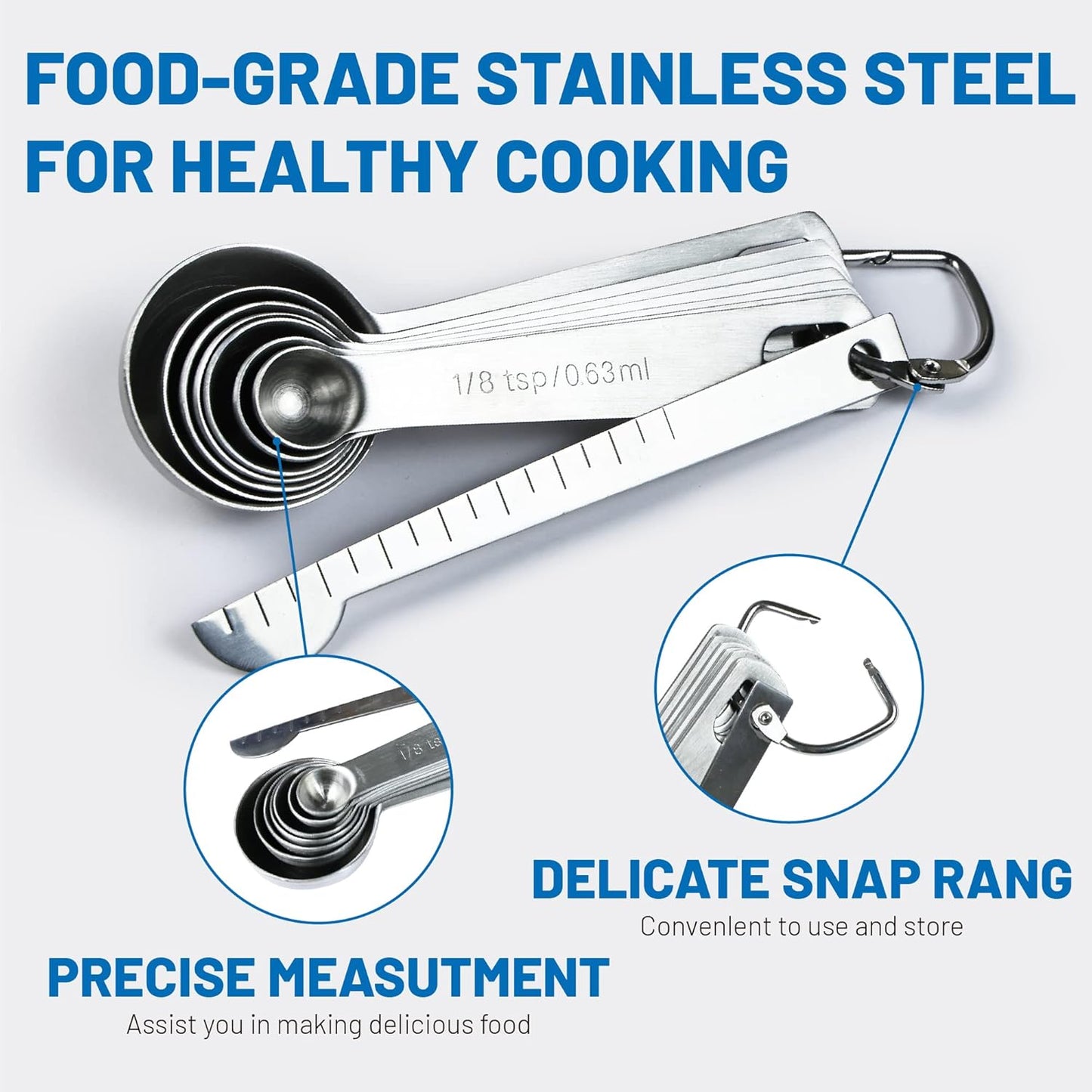 Measuring Spoons, Premium Heavy Duty Stainless Steel Measuring Spoons Cups Set, Small Tablespoon with Metric and US Measurements, Set of 6 for Measuring Dry and Liquid Ingredients