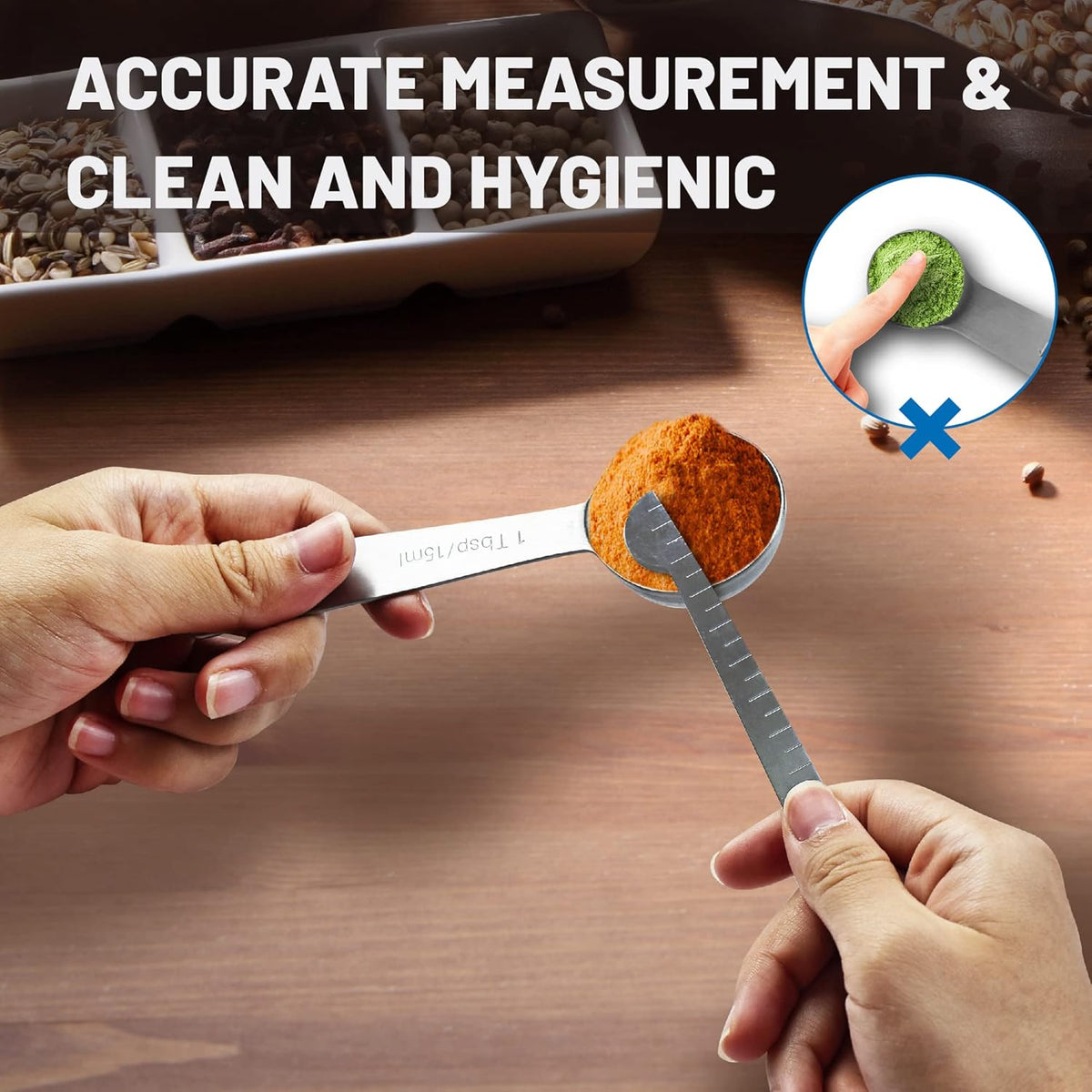 Measuring Spoons, Premium Heavy Duty Stainless Steel Measuring Spoons Cups Set, Small Tablespoon with Metric and US Measurements, Set of 6 for Measuring Dry and Liquid Ingredients