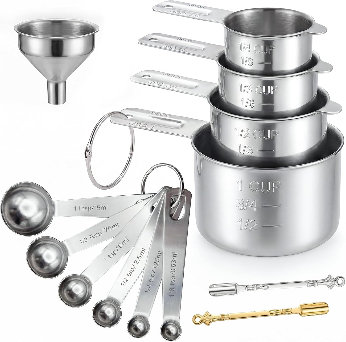 Measuring Spoons, Premium Heavy Duty Stainless Steel Measuring Spoons Cups Set, Small Tablespoon with Metric and US Measurements, Set of 6 for Measuring Dry and Liquid Ingredients