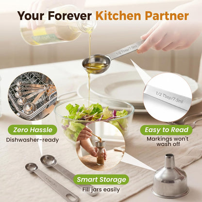 Measuring Spoons, Premium Heavy Duty Stainless Steel Measuring Spoons Cups Set, Small Tablespoon with Metric and US Measurements, Set of 6 for Measuring Dry and Liquid Ingredients