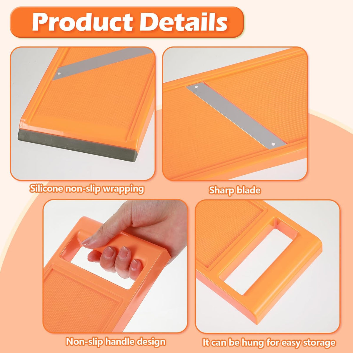 Handheld Mandoline Slicer,Portable Small Mandoline Slicer,for Potato Chips, Mini Mandolines Slicers for Vegetables, Fruits, Cheese, Cucumber Slicers Thin, Orange
