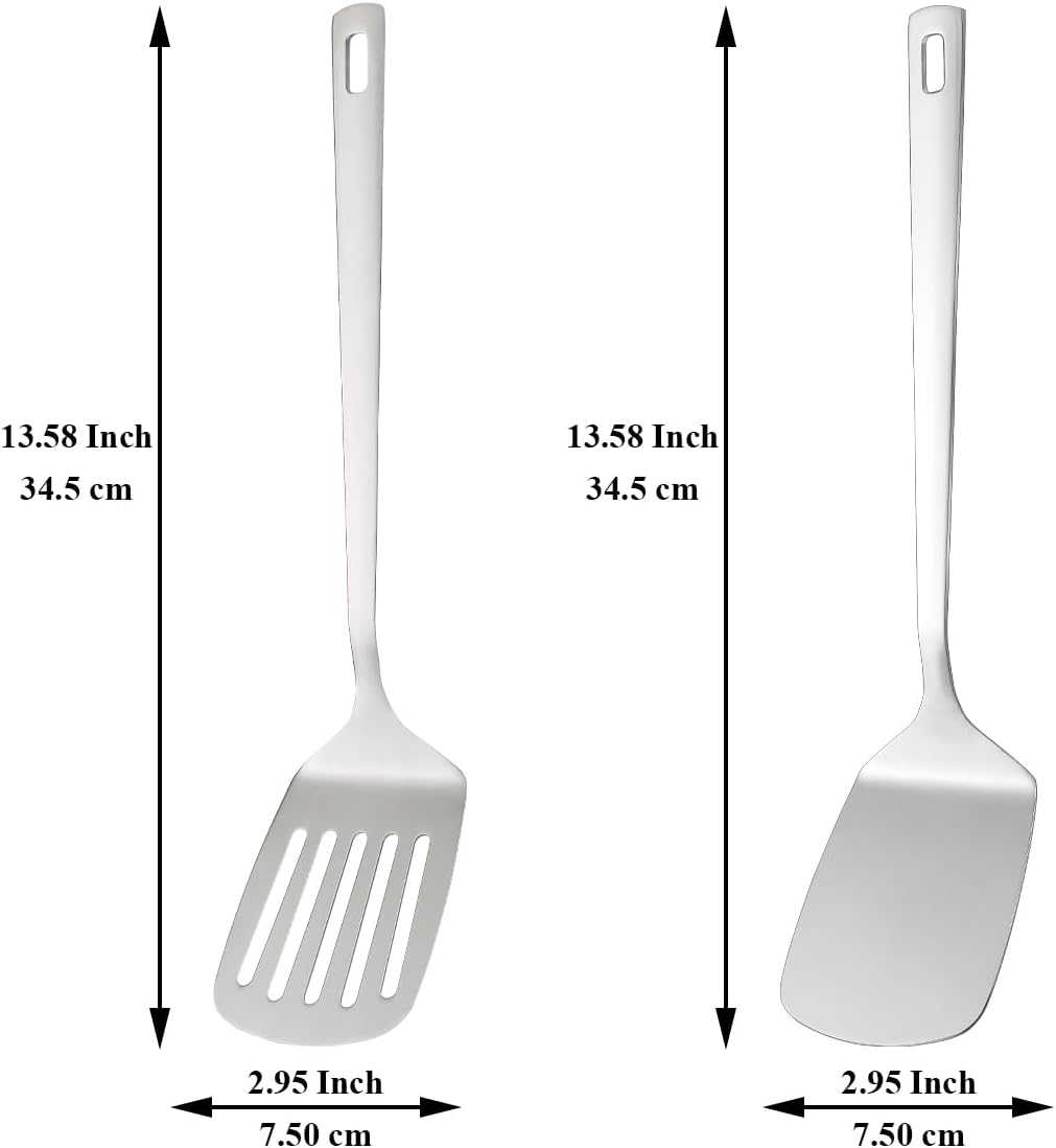 Stainless Steel Spatulas Set, Silver Slotted Turner, Solid Turner, Kitchen Spatulas for Nonstick Cookware, Dishwasher Safe, Easy to Clean