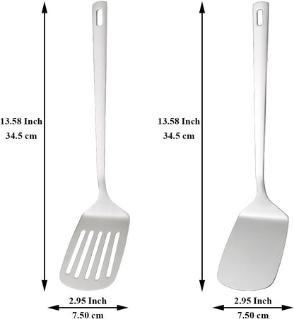 Stainless Steel Spatulas Set, Silver Slotted Turner, Solid Turner, Kitchen Spatulas for Nonstick Cookware, Dishwasher Safe, Easy to Clean