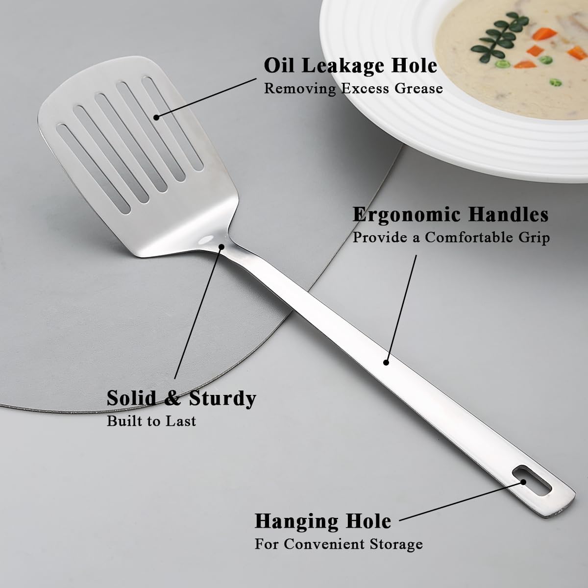 Stainless Steel Spatulas Set, Silver Slotted Turner, Solid Turner, Kitchen Spatulas for Nonstick Cookware, Dishwasher Safe, Easy to Clean