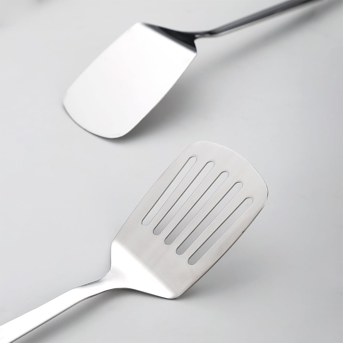 Stainless Steel Spatulas Set, Silver Slotted Turner, Solid Turner, Kitchen Spatulas for Nonstick Cookware, Dishwasher Safe, Easy to Clean