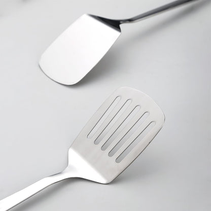 Stainless Steel Spatulas Set, Silver Slotted Turner, Solid Turner, Kitchen Spatulas for Nonstick Cookware, Dishwasher Safe, Easy to Clean