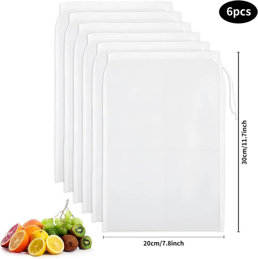 6PCS Cheese Cloth Bag for Straining, 200-Mesh 12 x 8 Inches Nylon Nut Milk Bag, Reusable Food Grade Juicing Bags for Straining Fruit Juice, Yogurt, Nut Milk, Coffee & Cheese - Kitchen Goodies