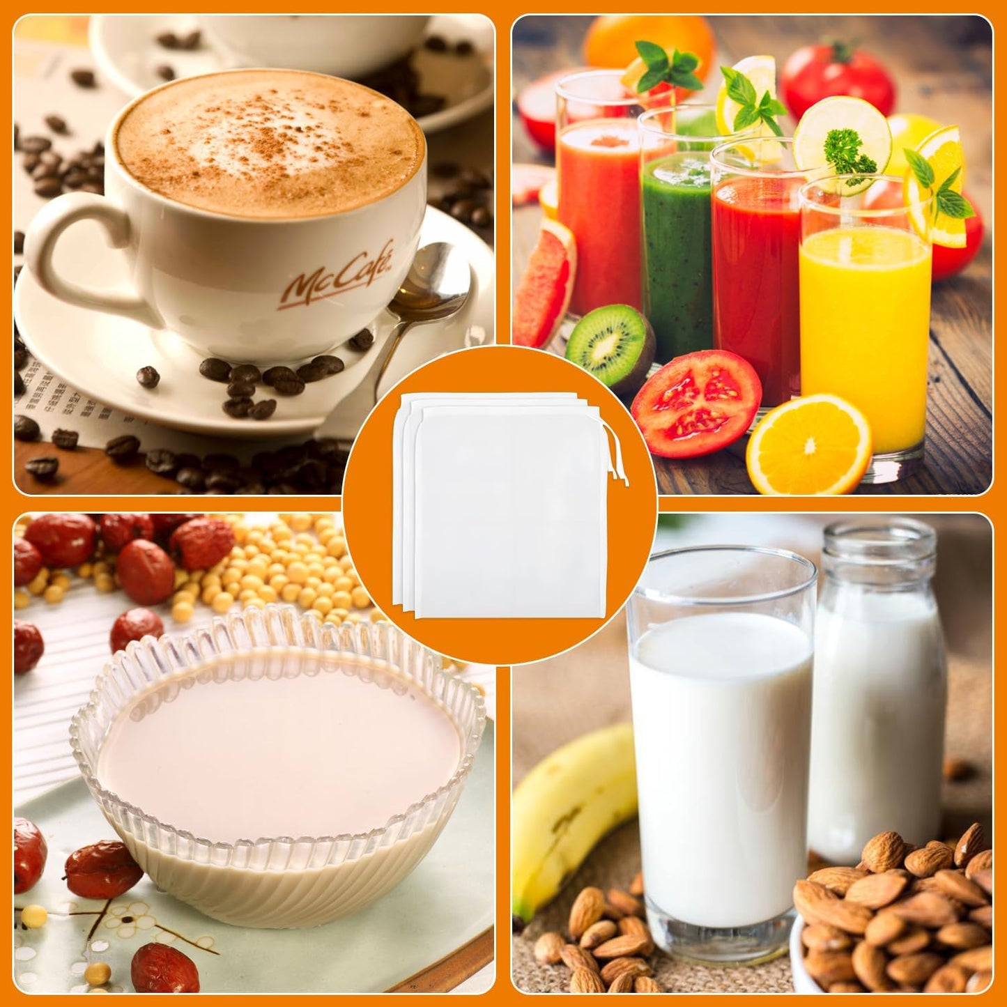 6PCS Cheese Cloth Bag for Straining, 200-Mesh 12 x 8 Inches Nylon Nut Milk Bag, Reusable Food Grade Juicing Bags for Straining Fruit Juice, Yogurt, Nut Milk, Coffee & Cheese - Kitchen Goodies