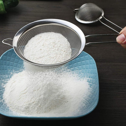 3 Fine Mesh Strainers Set with Handle for Kitchen - Sizes 7", 4.7", 3.3", Easy Clean 304 Stainless Steel, Comfortable Non-Slip Grip. Ideal for Tea, Coffee, Rice, Quinoa, Veggies & Fruits