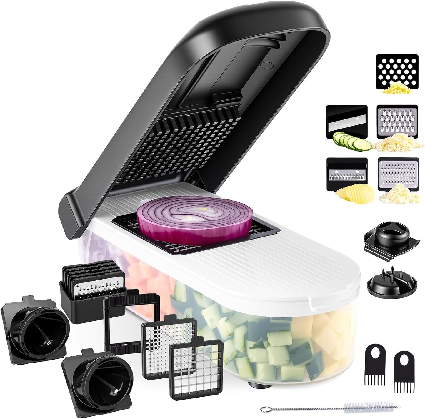 Multifunctional Food Chopper - Onion, Vegetable Slicer Dicer Cutter, Potato Cutter - Veggie Chopper with Container (4 in 1, White)