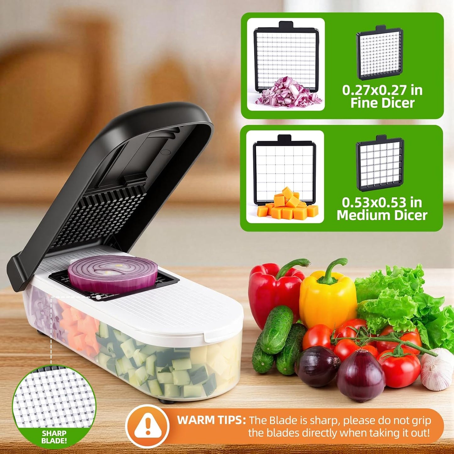 Multifunctional Food Chopper - Onion, Vegetable Slicer Dicer Cutter, Potato Cutter - Veggie Chopper with Container (4 in 1, White)